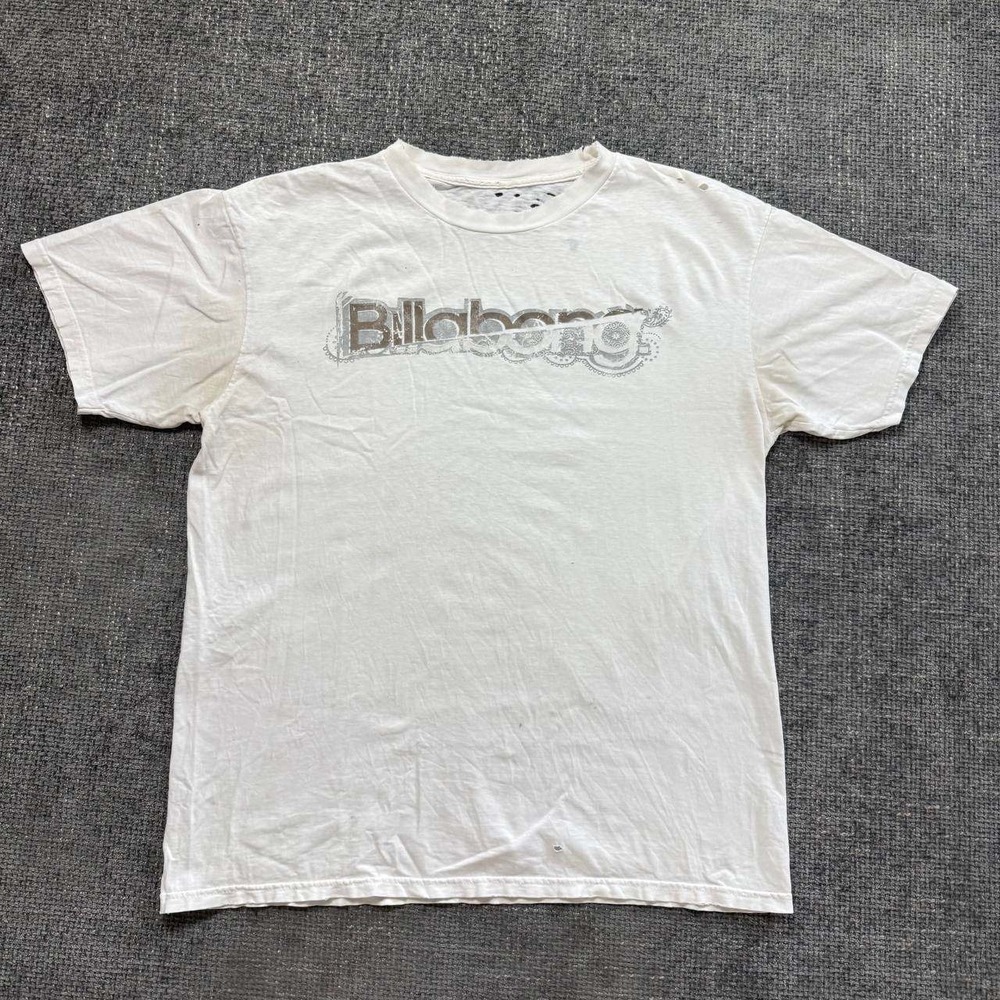 Billabong Graphic T-Shirt Mens Large White Distressed Y2K Skater Logo Tee